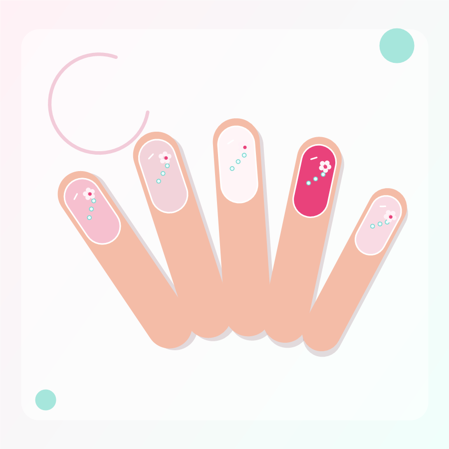 Detailed acrylic nails with gems and 3D gel flowers